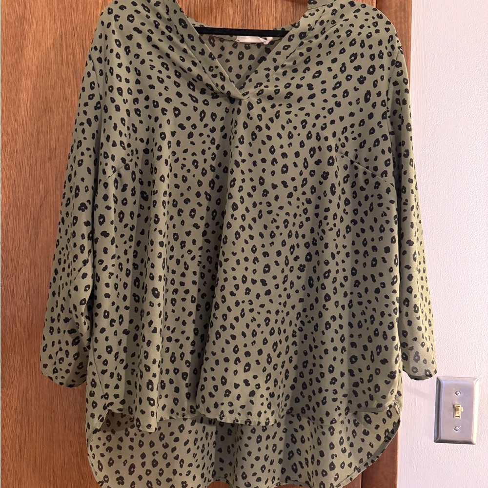 Lush Olive Green and Black Patterned Blouse